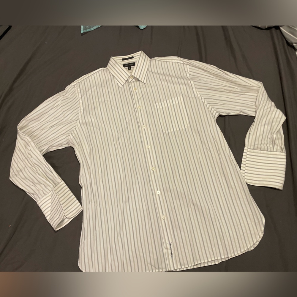 John W Nordstrom Vertical Stripe Long Sleeve Dress Shirt White for Cuffs 17 1/2